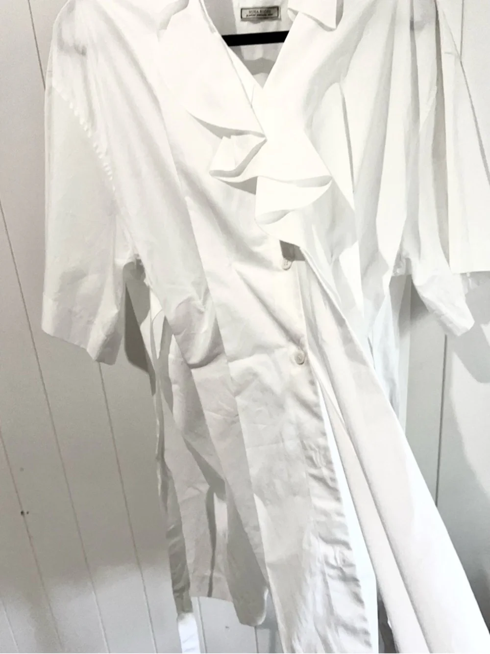 Nina Ricci NWOT Blouse Top  Ruffle Belted Unique Short Sleeves Size XL White - Picture 8 of 15